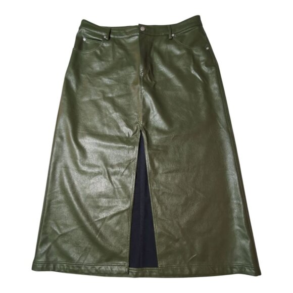Pilcro The Madi Faux Leather Front Slit Maxi Skirt Anthropologie Army Green Size - Picture 1 of 12